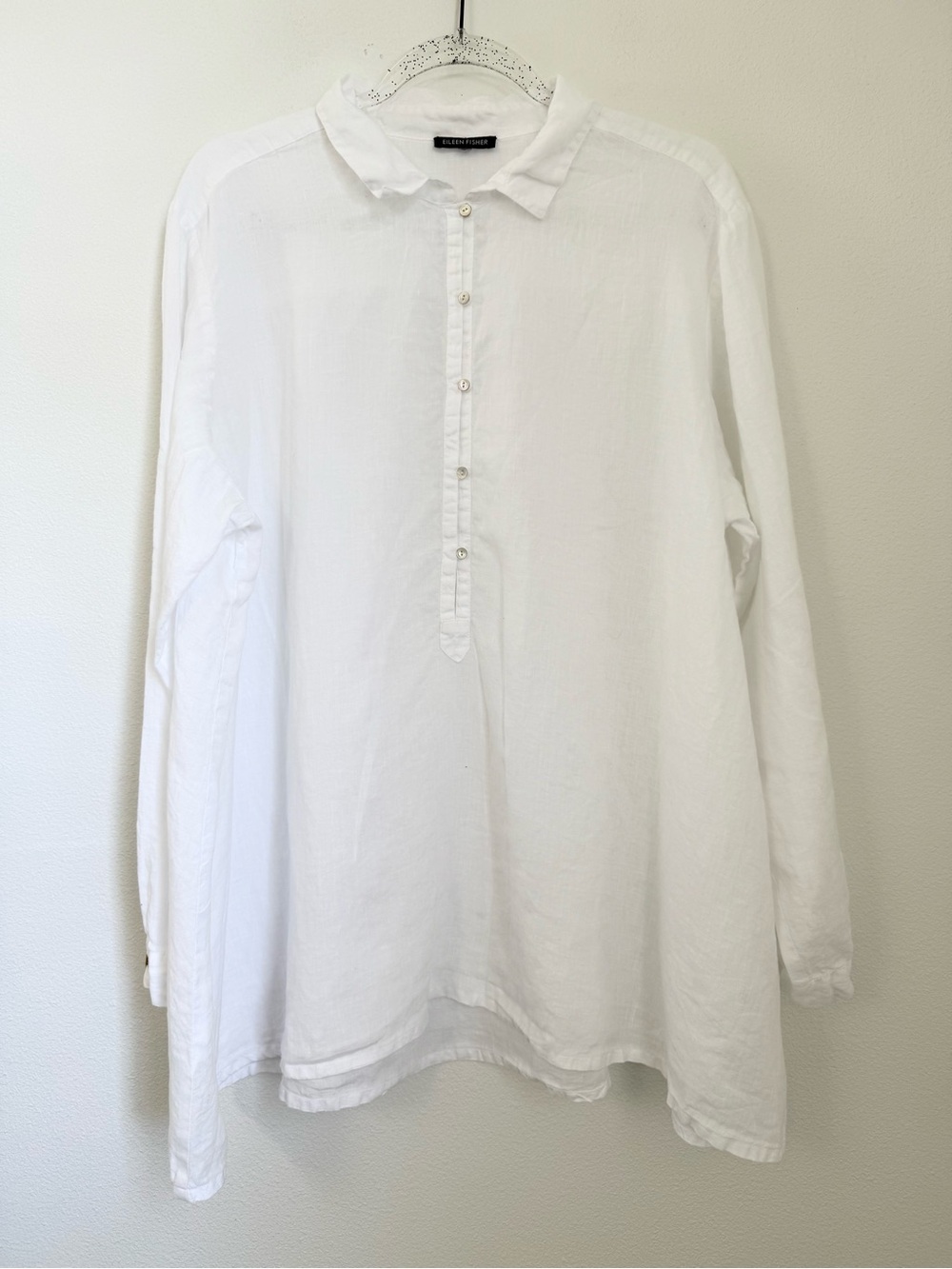EILEEN FISHER WOMAN IRISH LINEN BUTTON FRONT CLOSURE LONG SLEEVE TOP SHIRT Sz XL - Picture 9 of 10